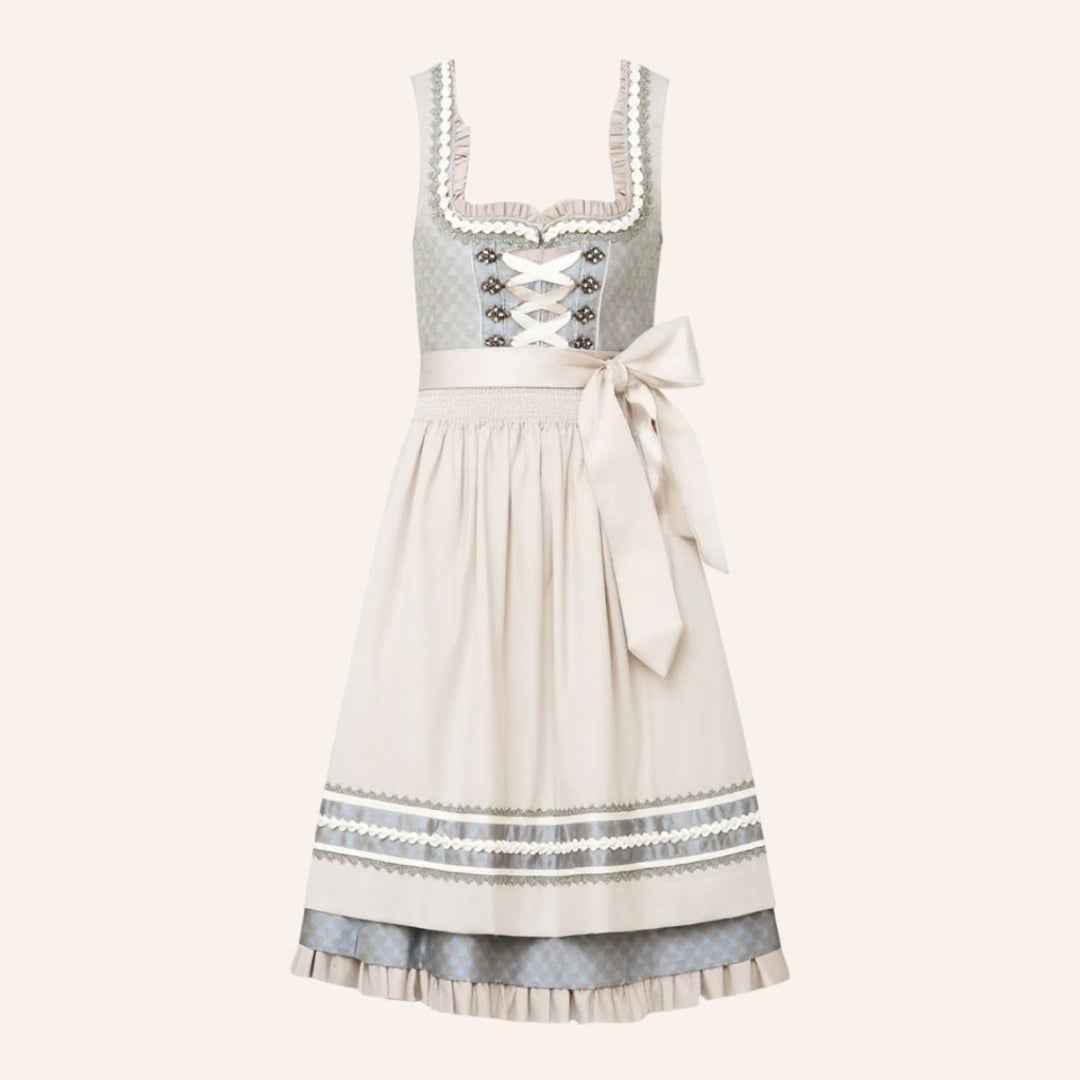 Damen Dirndlkleid Trachtenkleid Apricot mit Schürze 2