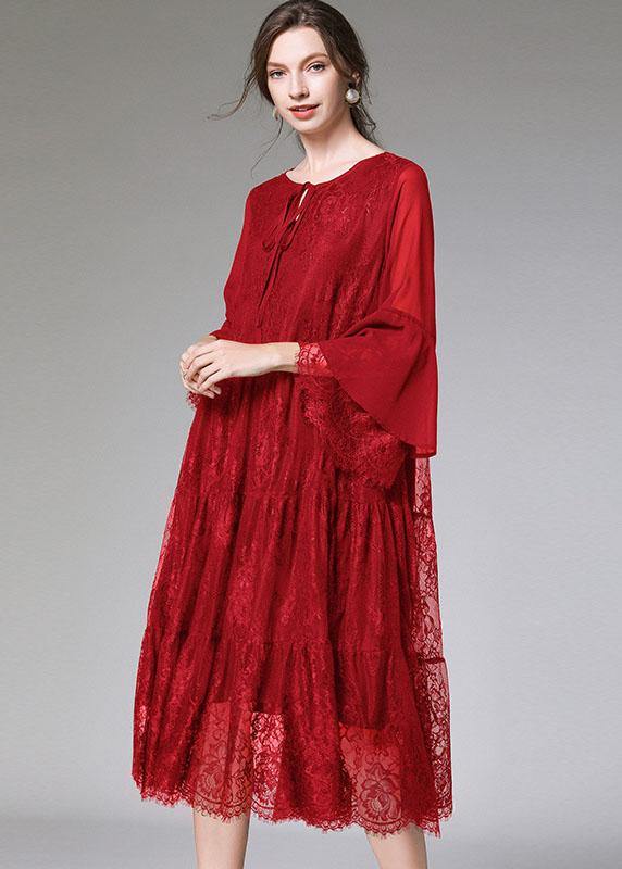 Damen Flare Sleeve Kleid mit Spitze für den Herbst 1