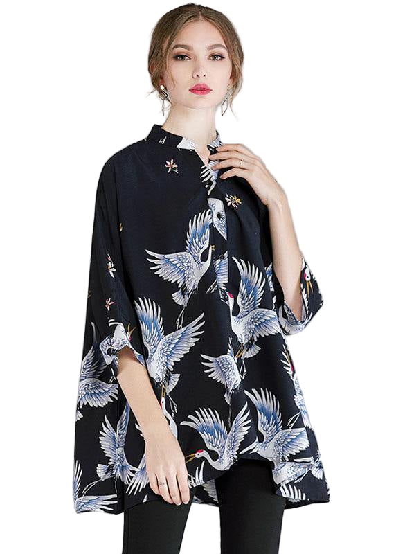 Damen Hemdbluse Asymmetrisches Design mit Stehkragen und Drei Viertelärmeln 0