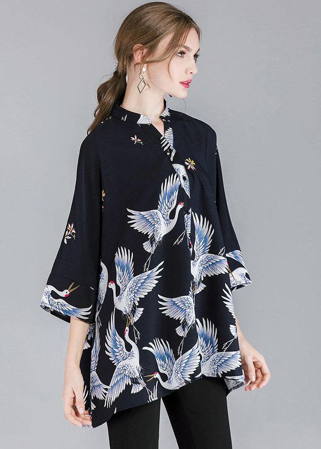 Damen Hemdbluse Asymmetrisches Design mit Stehkragen und Drei Viertelärmeln 3