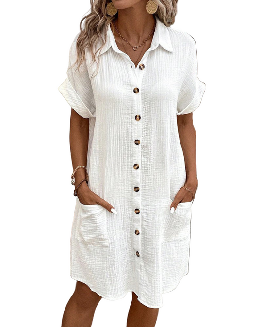 Damen Hemdkleid Klassisch Leichtes Atmungsaktives Material 0