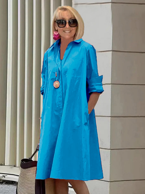 Damen Hemdkleid Lässig Polyester Atmungsaktiv für Sommer und Freizeit 8