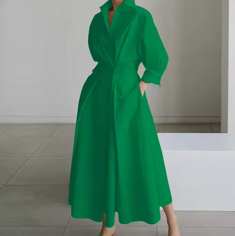 Damen Hemdkleid Tailliert Mit Kragen Aus Hochwertigem Stoff 11