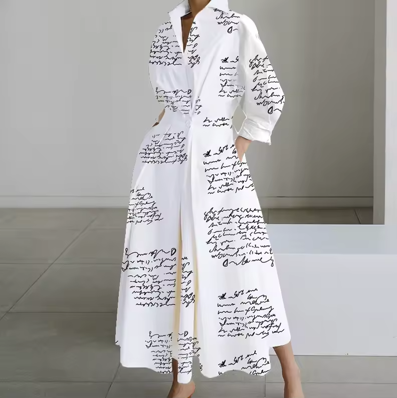 Damen Hemdkleid Tailliert Mit Kragen Aus Hochwertigem Stoff 2
