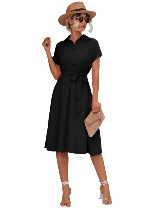 Damen Hemdkleid mit Taillengürtel und Kragen 0