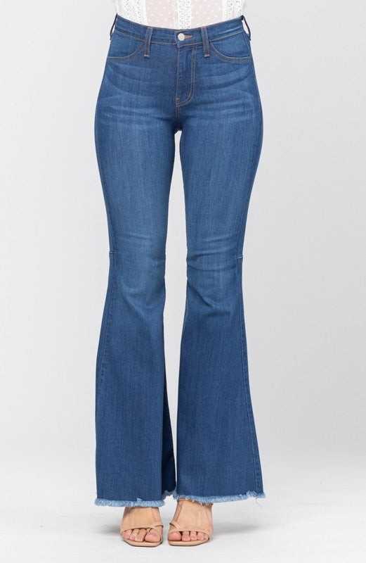 Damen High Waist Super Flare Jeans Mittelblau 3