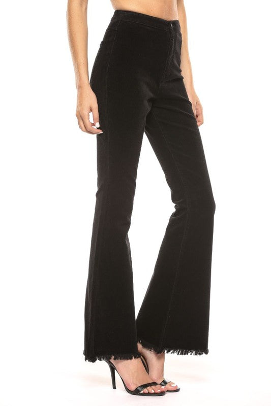 Damen Hohe Taille Cordhosen Super Flare Schwarz 1
