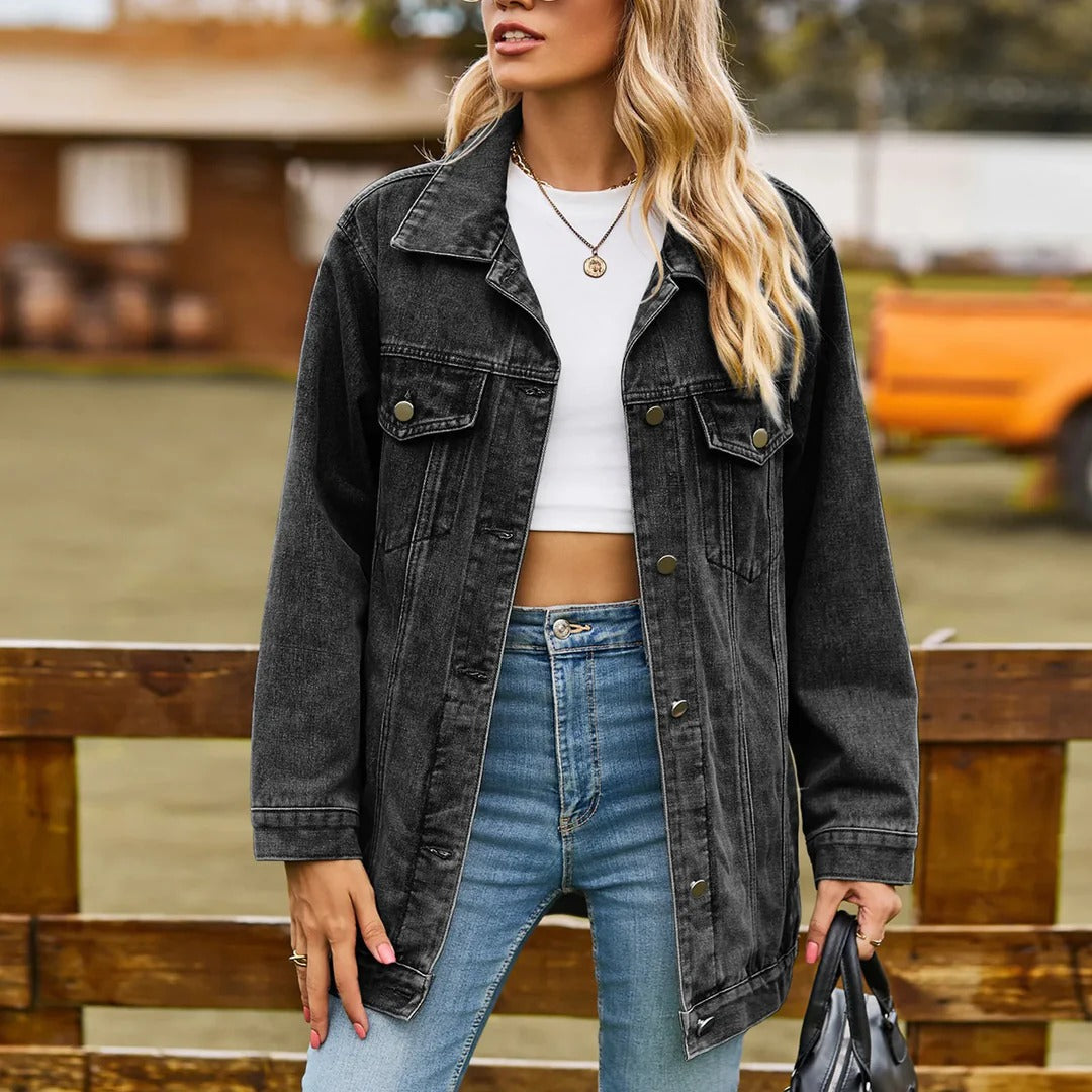 Damen Jeansjacke Klassisch Mid-Length Denim 1