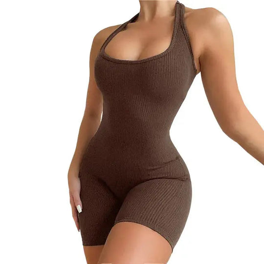 Damen Jumpsuit Gerippt U-Hals Mouwloos 4