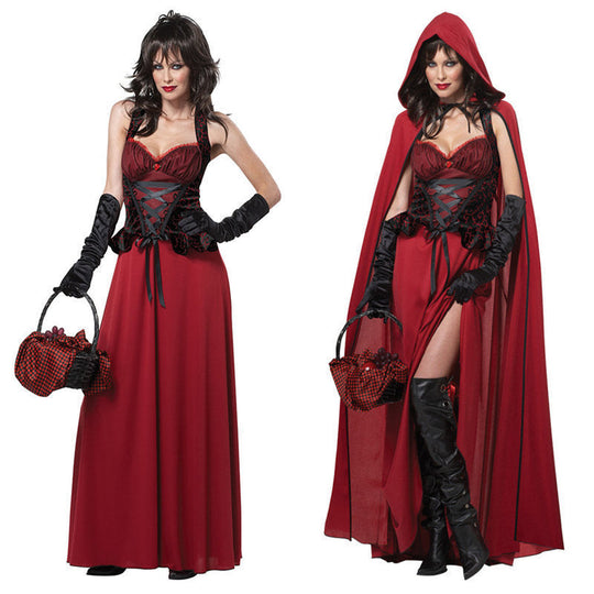 Damen Kapuzenumhang Maxi Kleid Korsett Kostüm 0