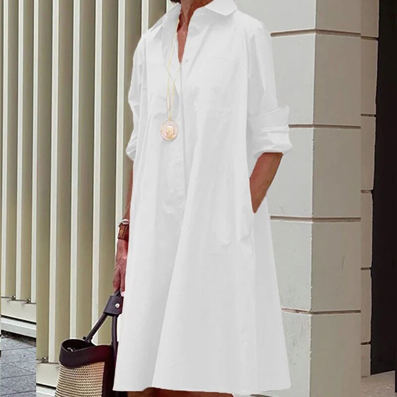 Damen Kleid Oversize Minimalistisch Hochwertiger Stoff mit Seitentaschen 4