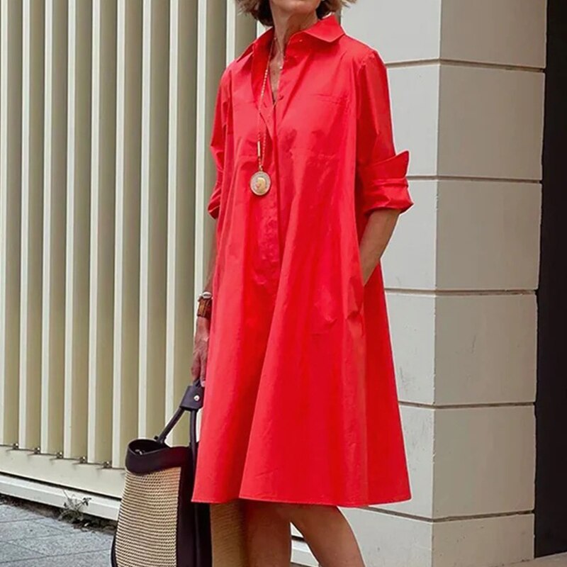 Damen Kleid Oversize Minimalistisch Hochwertiger Stoff mit Seitentaschen 5