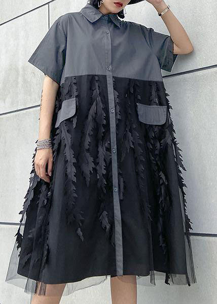Damen Kleid Sommer mit Revers und Tüll für Freizeit und besondere Anlässe 2