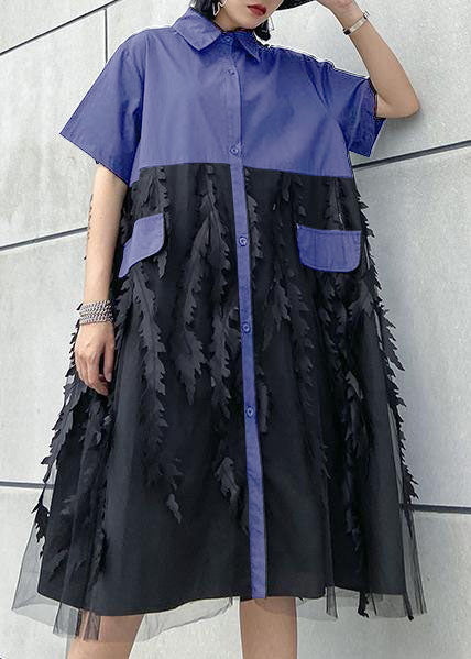 Damen Kleid Sommer mit Revers und Tüll für Freizeit und besondere Anlässe 3