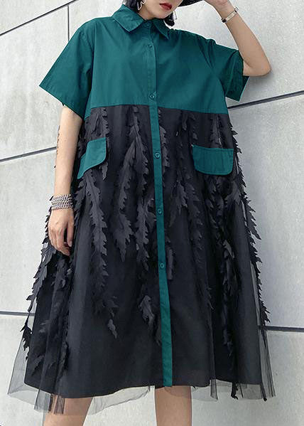 Damen Kleid Sommer mit Revers und Tüll für Freizeit und besondere Anlässe 7