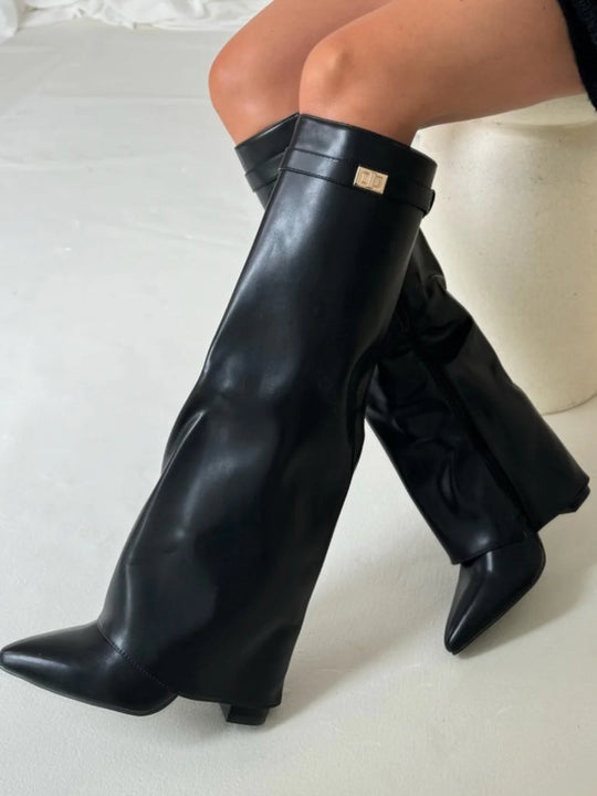 Damen Kniehohe Stiefel Mit Blockabsatz Stylish Und Bequem 9