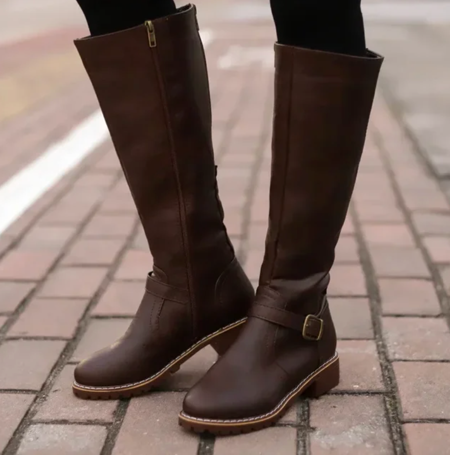 Damen Kniehohe Winterstiefel mit Niedrigem Absatz 2