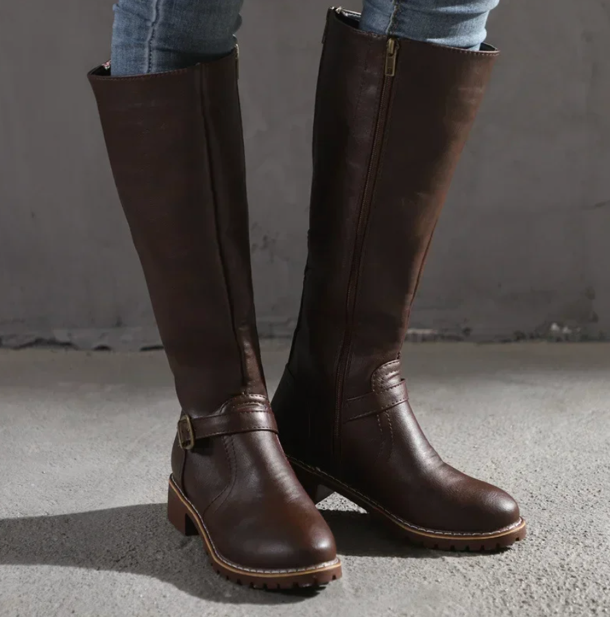 Damen Kniehohe Winterstiefel mit Niedrigem Absatz 3