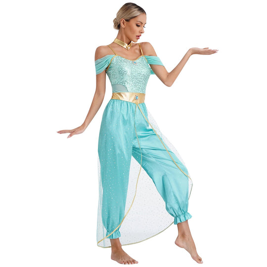 Damen Kostüm Arabische Prinzessin mit Schulterfreiem Oberteil und Locker Fallender Hose 3