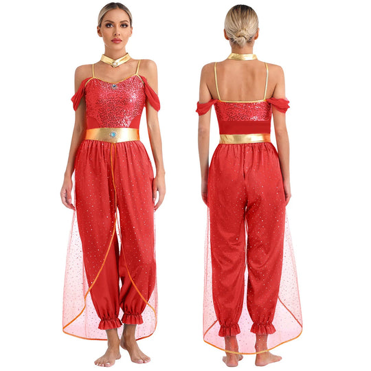 Damen Kostüm Arabische Prinzessin mit Schulterfreiem Oberteil und Locker Fallender Hose 6