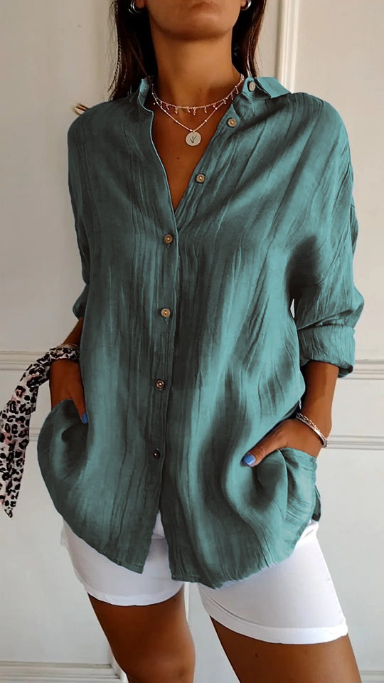 Damen Langarm Hemd Plissee Stil 6
