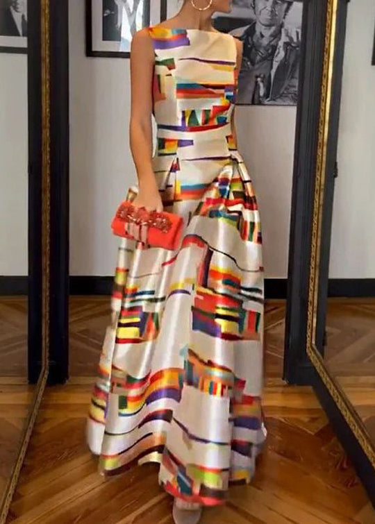 Damen Langes Kleid Hohe Taille Mit Aufdruck Für Abendveranstaltungen Und Sommerfeiern 0