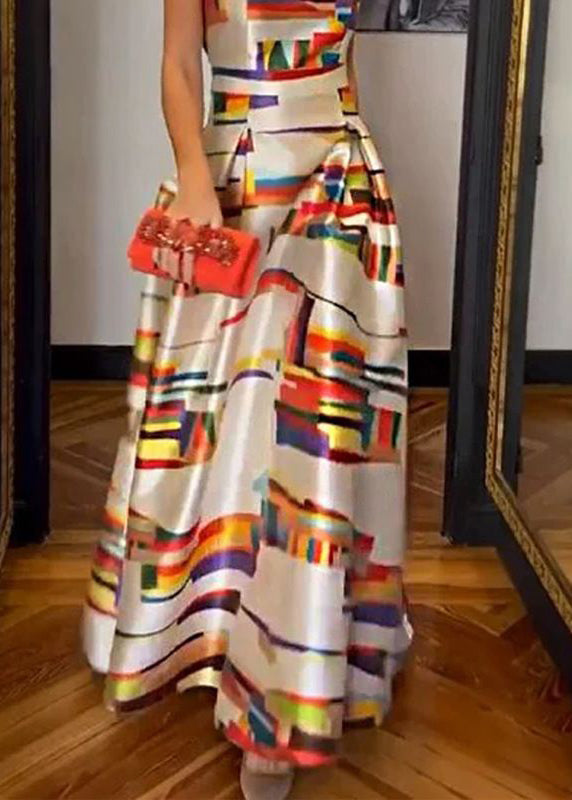 Damen Langes Kleid Hohe Taille Mit Aufdruck Für Abendveranstaltungen Und Sommerfeiern 2