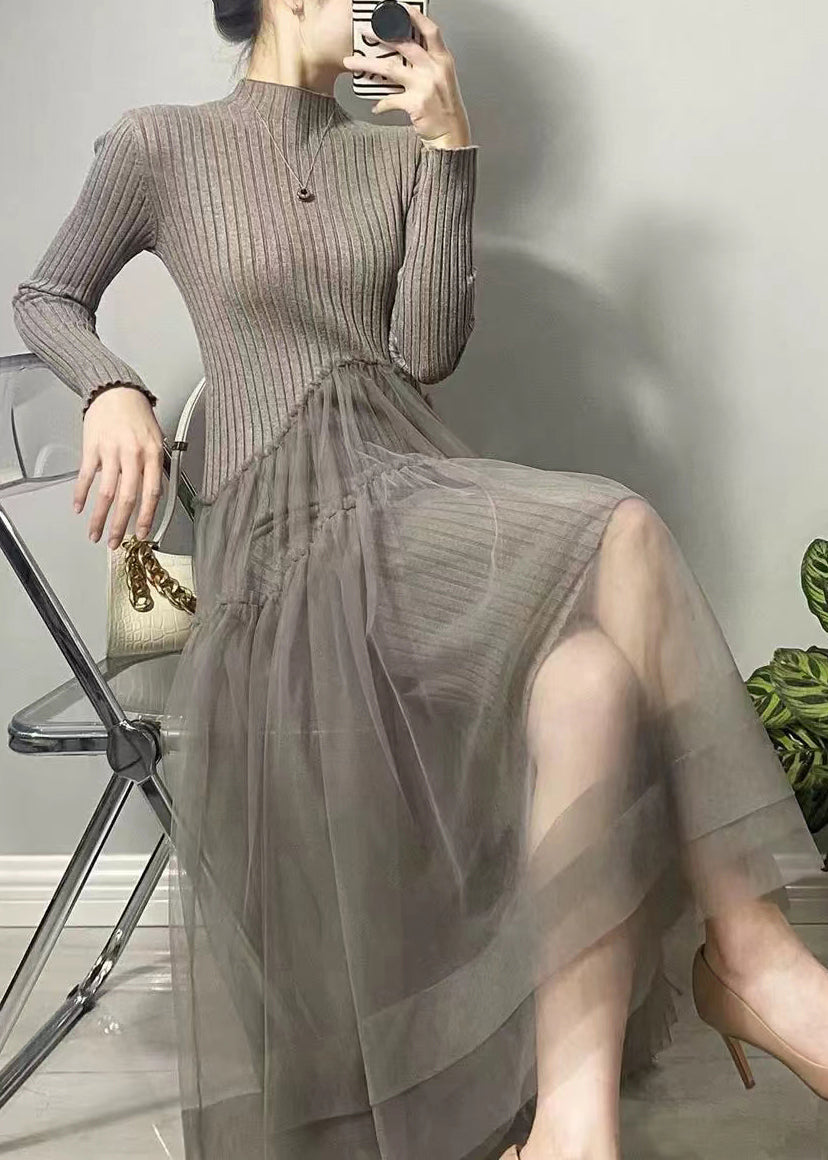 Damen Langkleid Asymmetrisch mit Tüll-Patchwork 4