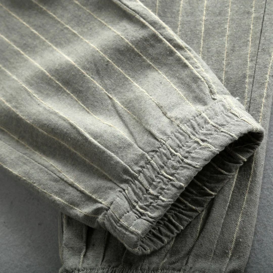 Damen Leinenhose mit Elastischem Bund und Streifenmuster aus Japanischem Leinen 4