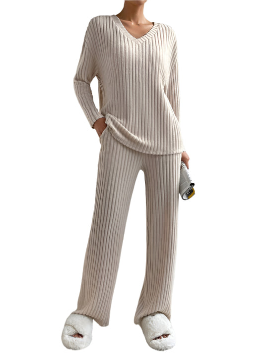 Damen Lounge Set Ribbed Strick 0