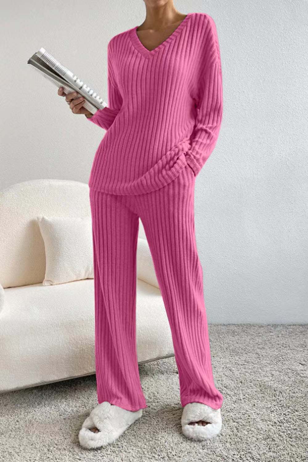 Damen Lounge Set Ribbed Strick 4