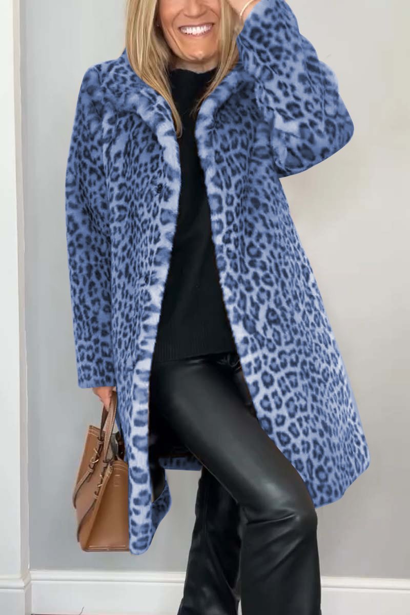 Damen Mantel Tailliert Leopardenmuster Hochwertiger Stoff 5