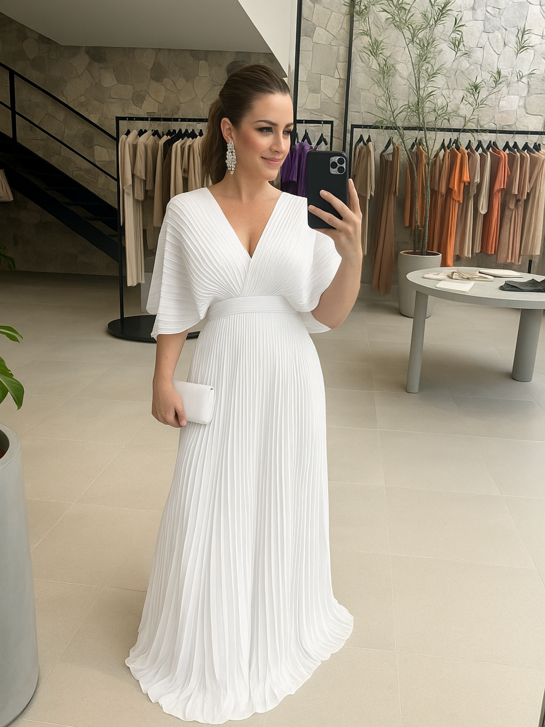 Damen Maxi Kleid Plissiert Modern 10