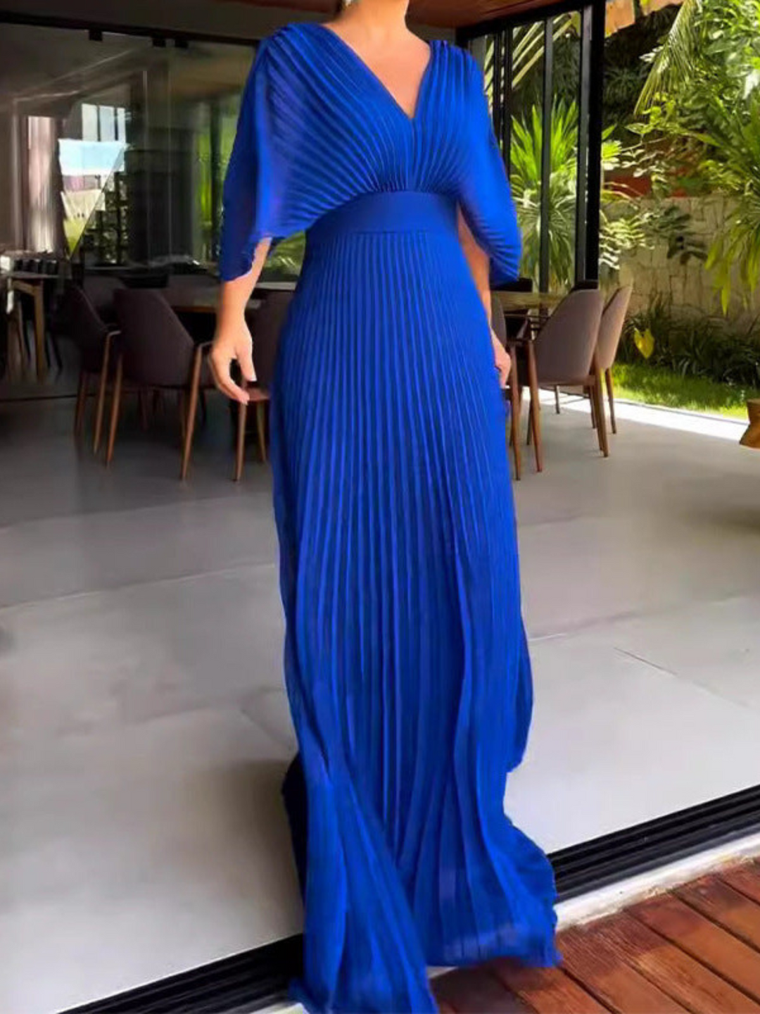 Damen Maxi Kleid Plissiert Modern 7