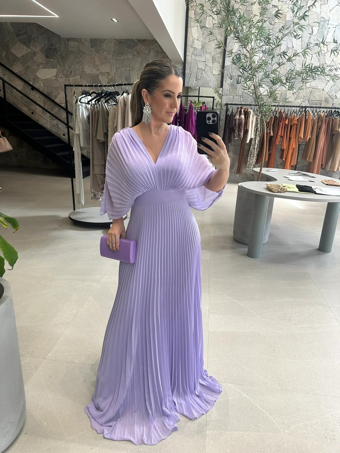 Damen Maxi Kleid Plissiert Modern 8