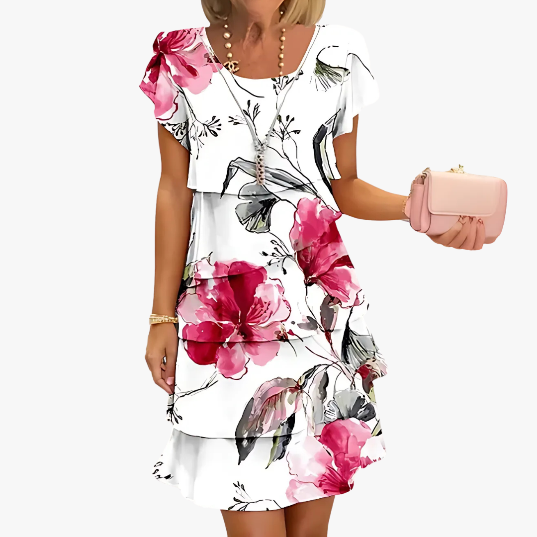 Damen Maxikleid mit Blumenmuster Fließender Schnitt 1