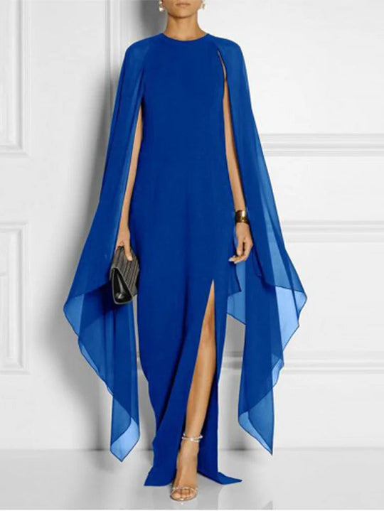 Damen Maxikleid mit geteiltem Saum und Umhangärmeln 2