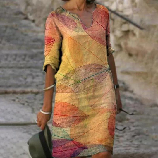 Damen Midi Kleid Blumenmuster Bequem Atmungsaktiv 10