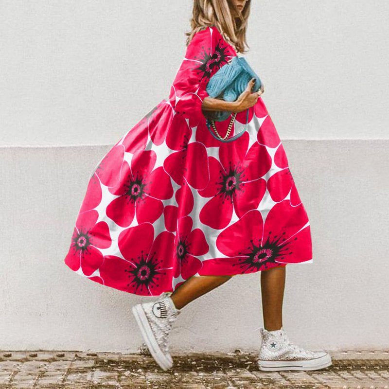 Damen Midi Kleid Fließender Schnitt Leichtes Material für Sommerkleider 3