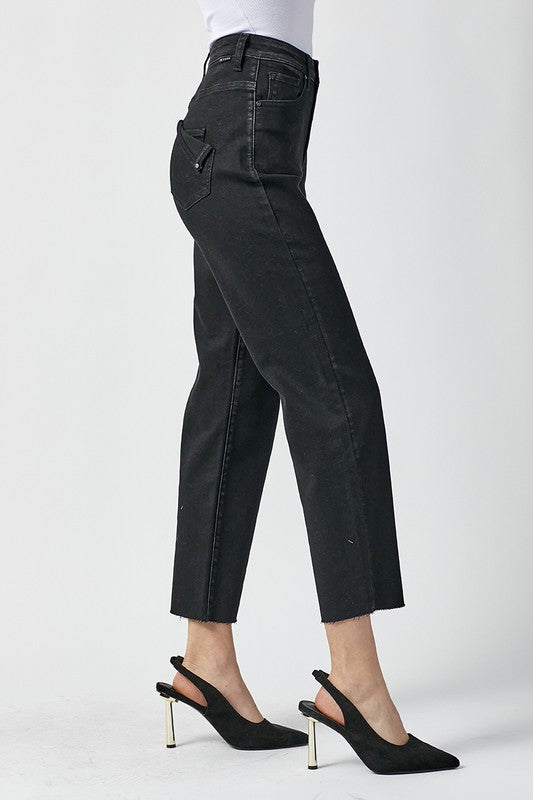 Damen Mom Fit Jeans Hoch geschnitten in gewaschenem Schwarz 2