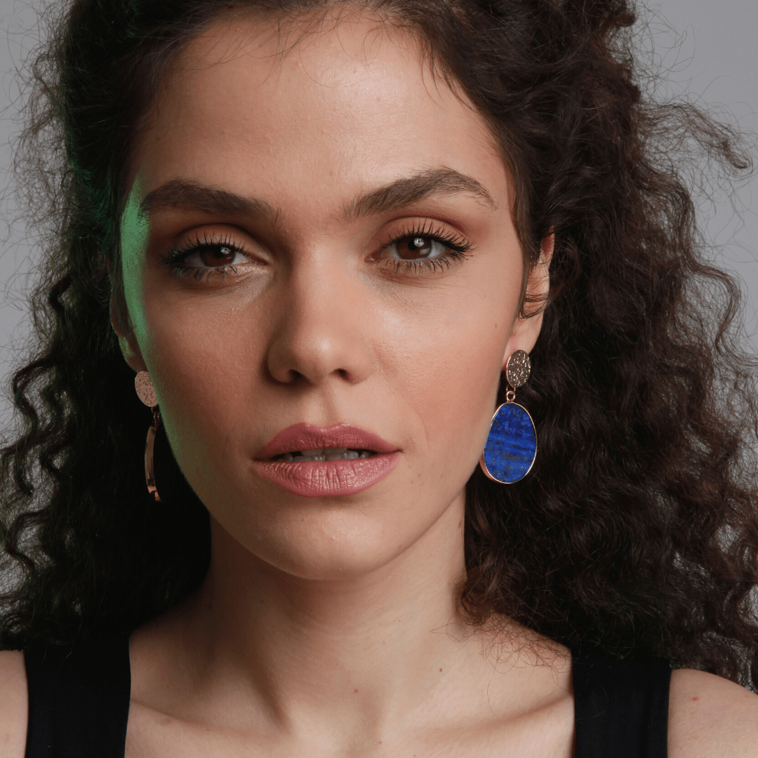 Damen Ohrringe Celestial Design mit Lapislazuli und Goldakzenten 3