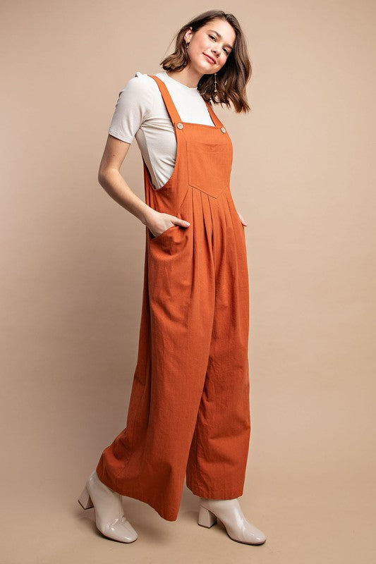 Damen Overall mit Paspelierung und Taschen in Rostfarbe 2