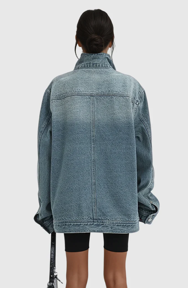 Damen Oversized Jeansjacke mit asymmetrischem Design 4