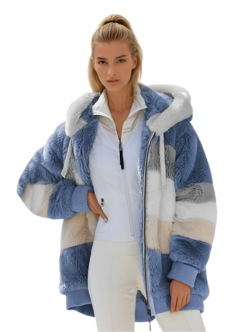 Damen Padded Plush Mantel mit Kontrastdesign 0