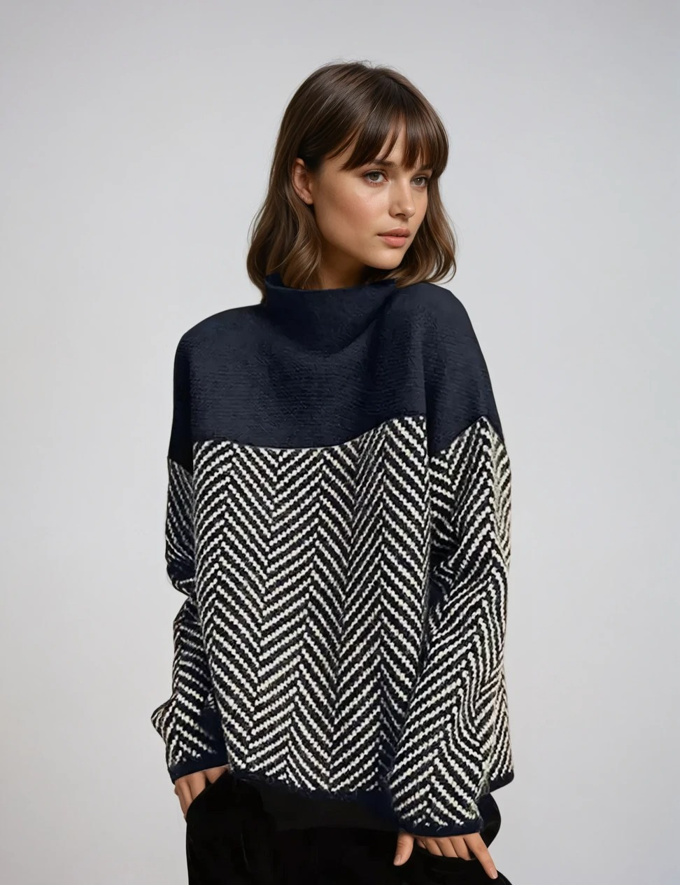 Damen Pullover mit Muster Stehkragen aus weichem Material 1