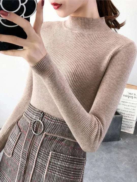 Damen Pullover mit Stehkragen Vintage Strick Basic 4