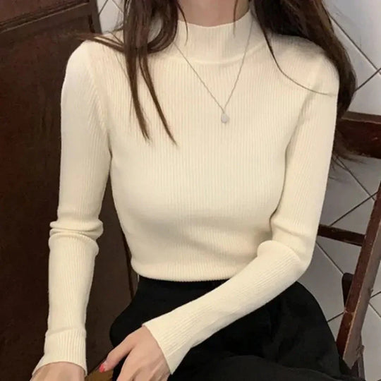 Damen Pullover mit Stehkragen Vintage Strick Basic 8