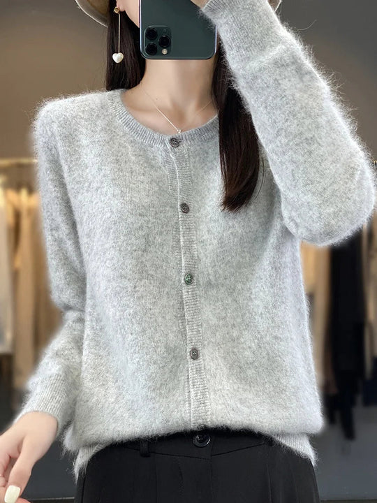 Damen Rundhals Pullover Klassisch Baumwolle 1