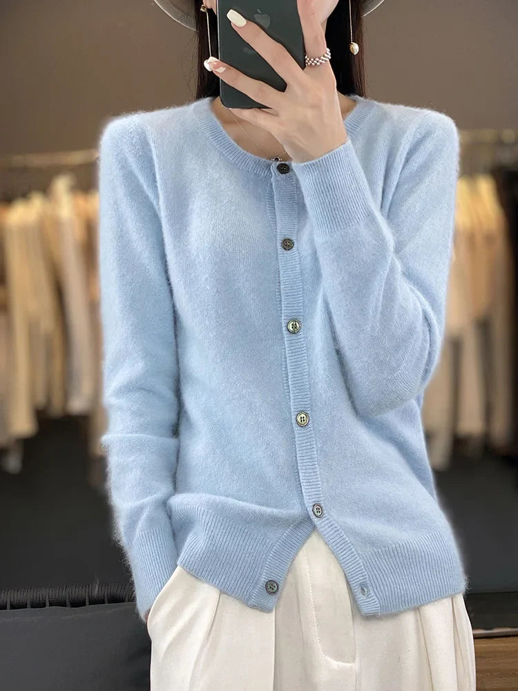 Damen Rundhals Pullover Klassisch Baumwolle 6