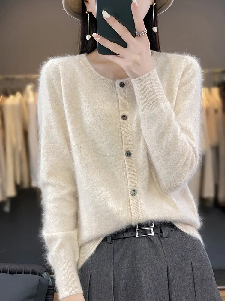 Damen Rundhals Pullover Klassisch Baumwolle 8
